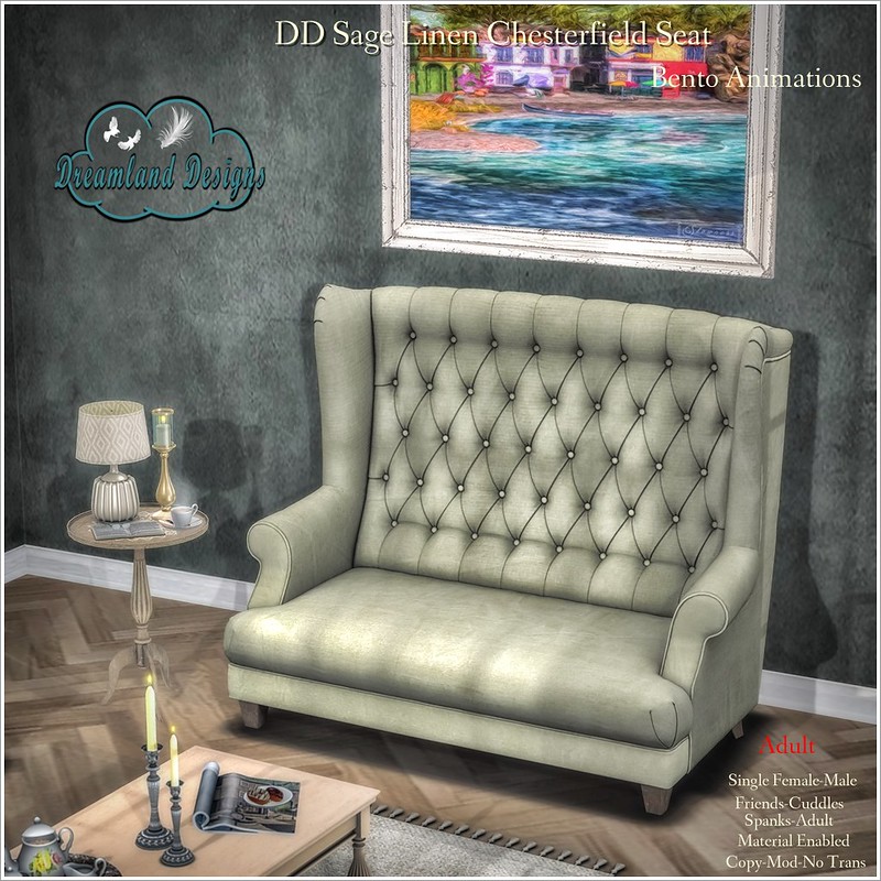 Dreamland Designs – Sage Linen Chesterfield Seat