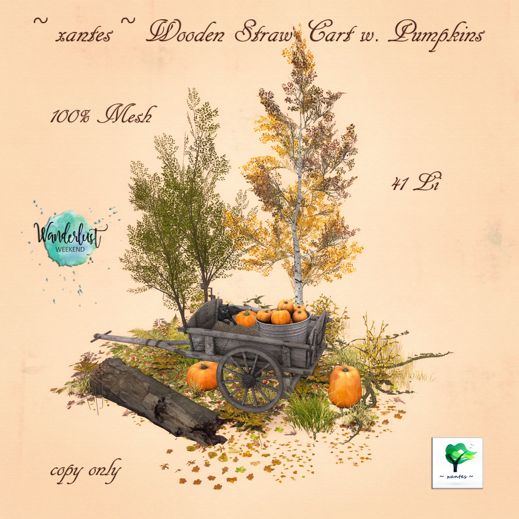 xantes – Wooden Straw Cart With Pumpkins