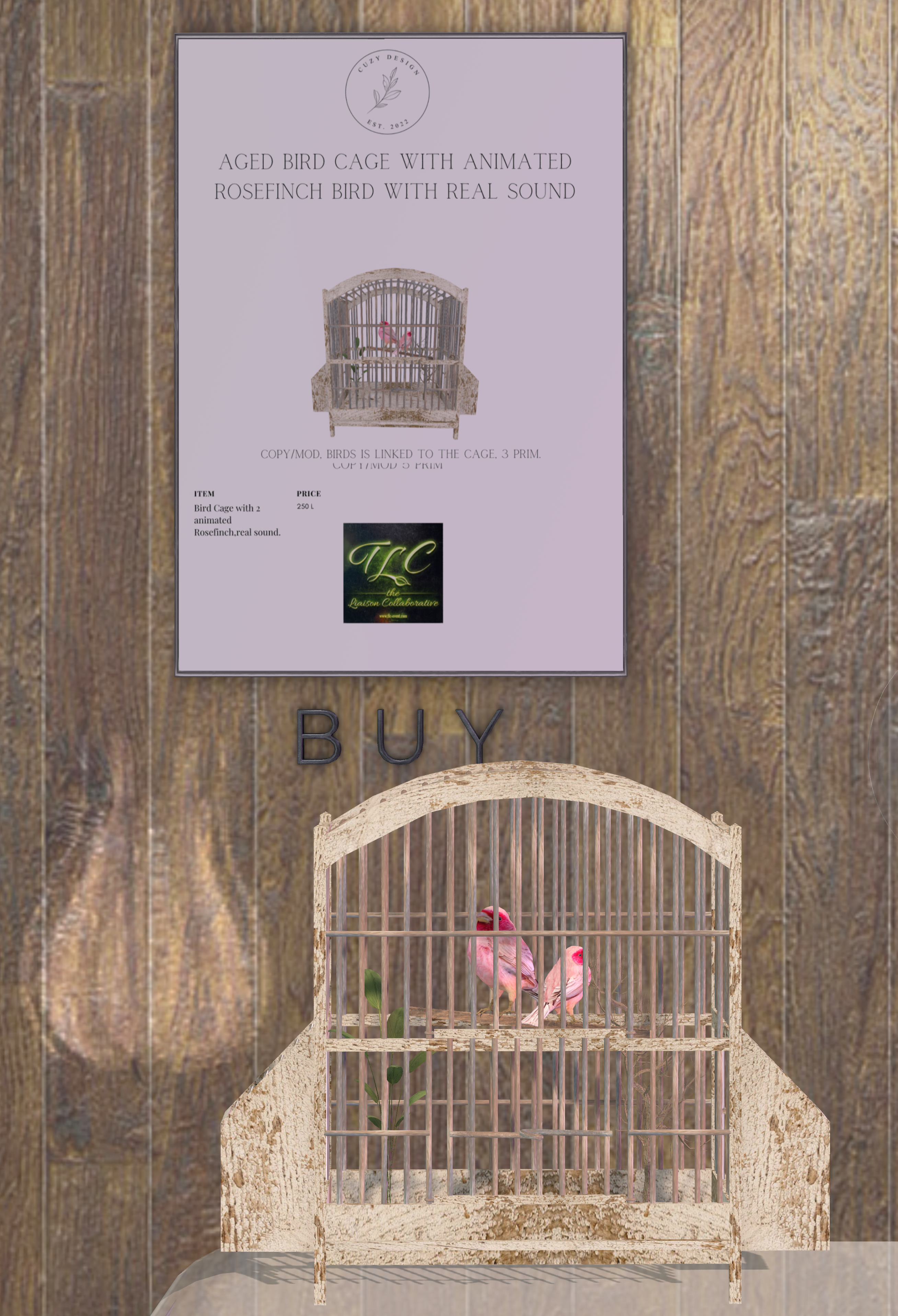 Cuzy Design – Aged Birdcage With Rosefinches