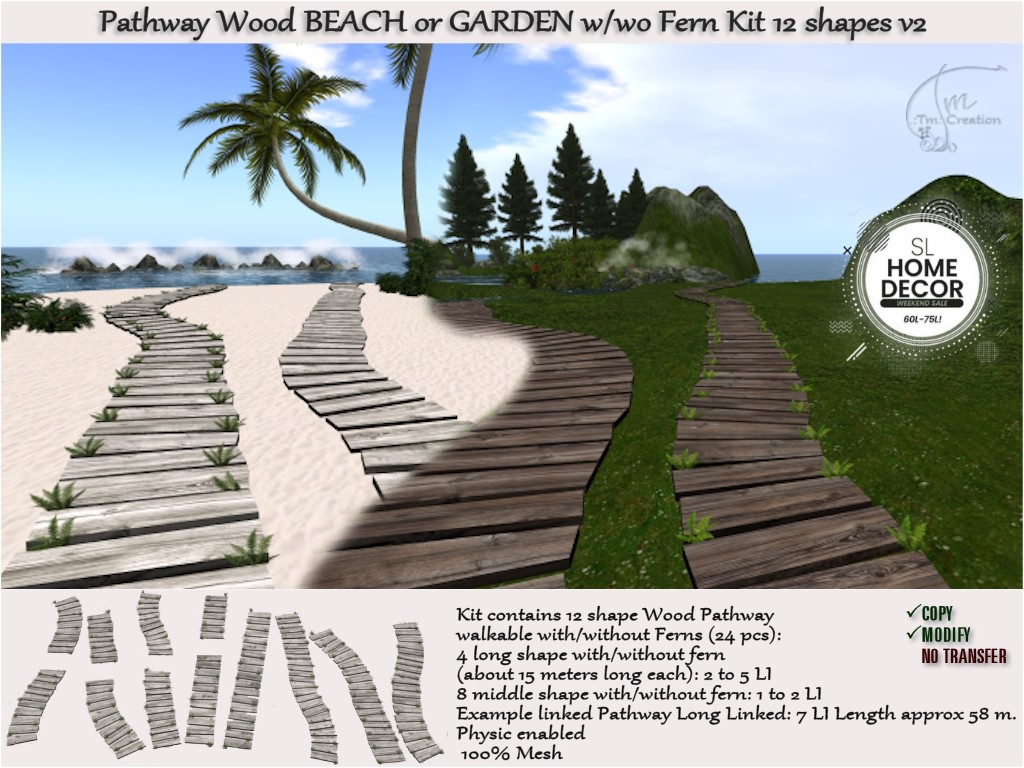 TM Creation – Pathway Wood Beach or Garden w/wo Fern Kit