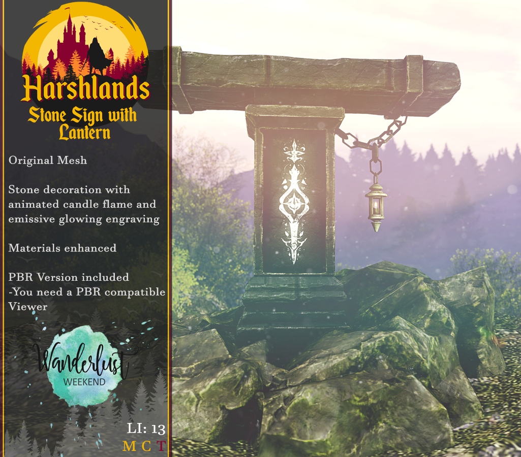 Harshlands-Stone Sign with Lantern