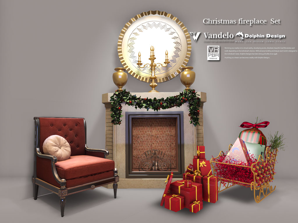 Dolphin Design –Christmas Fireplace Set – SL HOME DECOR WEEKEND SALE