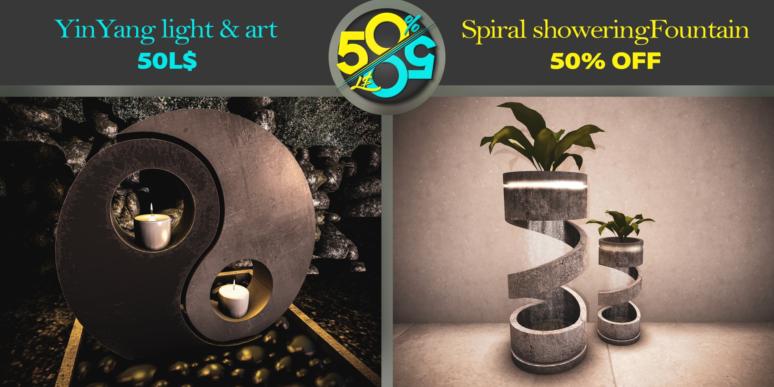 Imegica – YinYang Light & Art & Spiral Showering Fountain