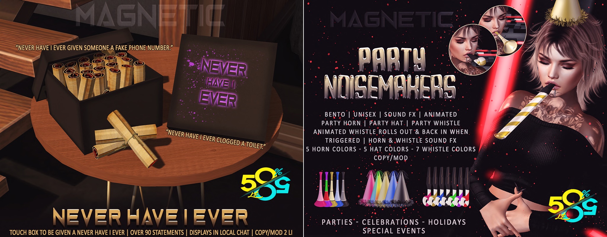 Magnetic –  Never Have I Ever Game & Party Noisemakers