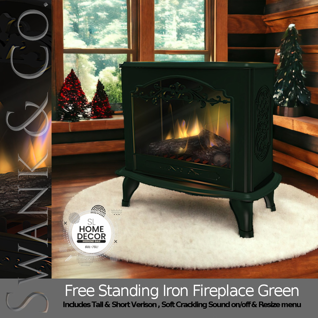 SWANK & Co. – Free Standing Iron Fireplace Green