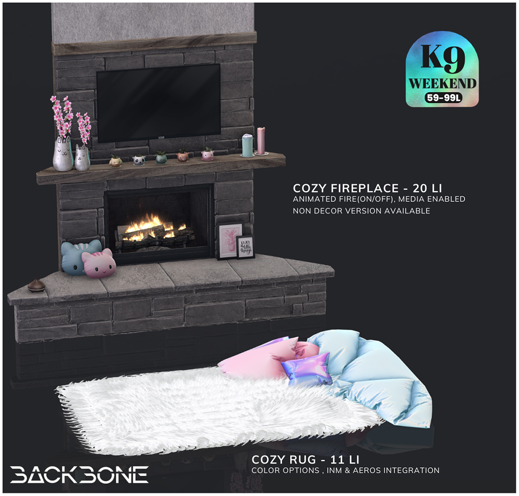 BackBone – Cozy Fireplace & Rug