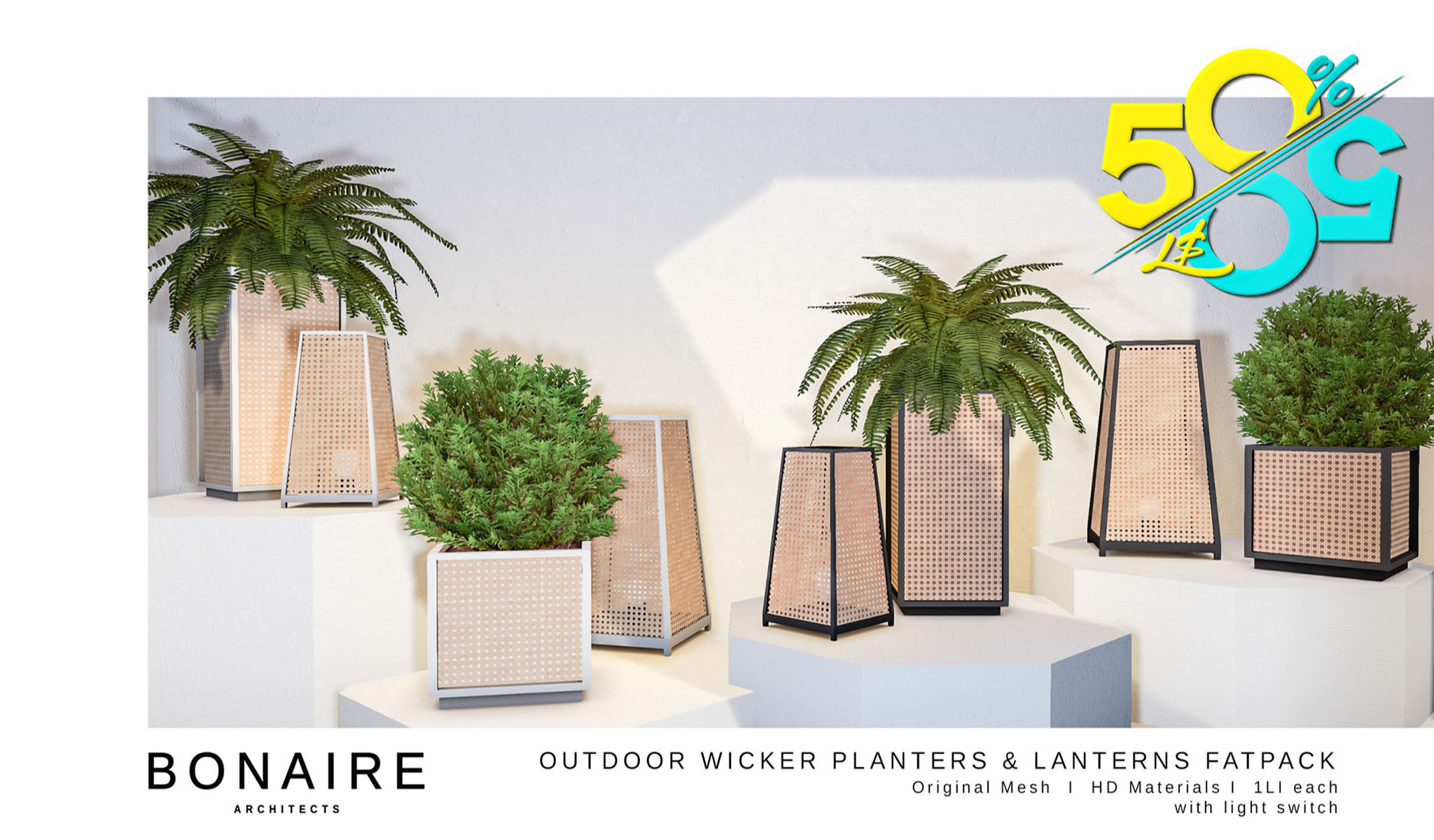 Bonaire – Wicker Planters & Lanterns