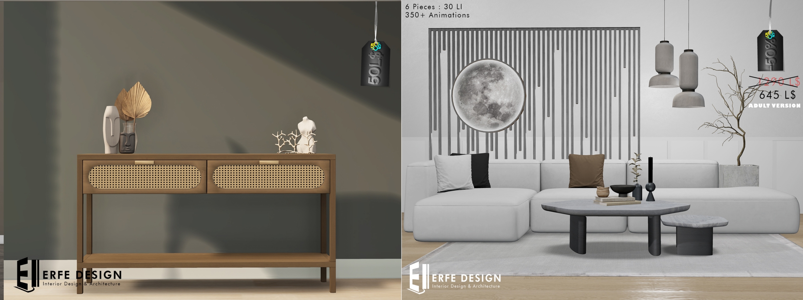 Erfe Design – Rattan Luxury Dresser & Moon City Living Room Set