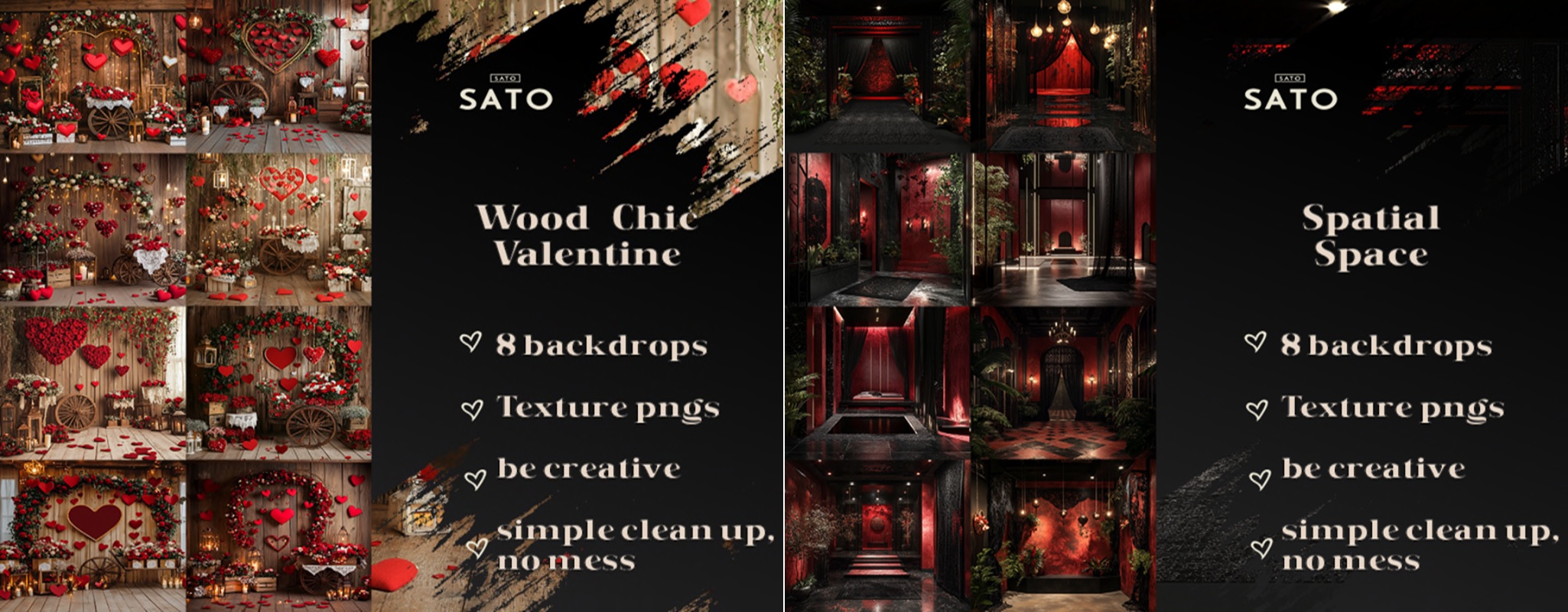 Sato – Wood Chic Valentine and Spatial Space backdrops