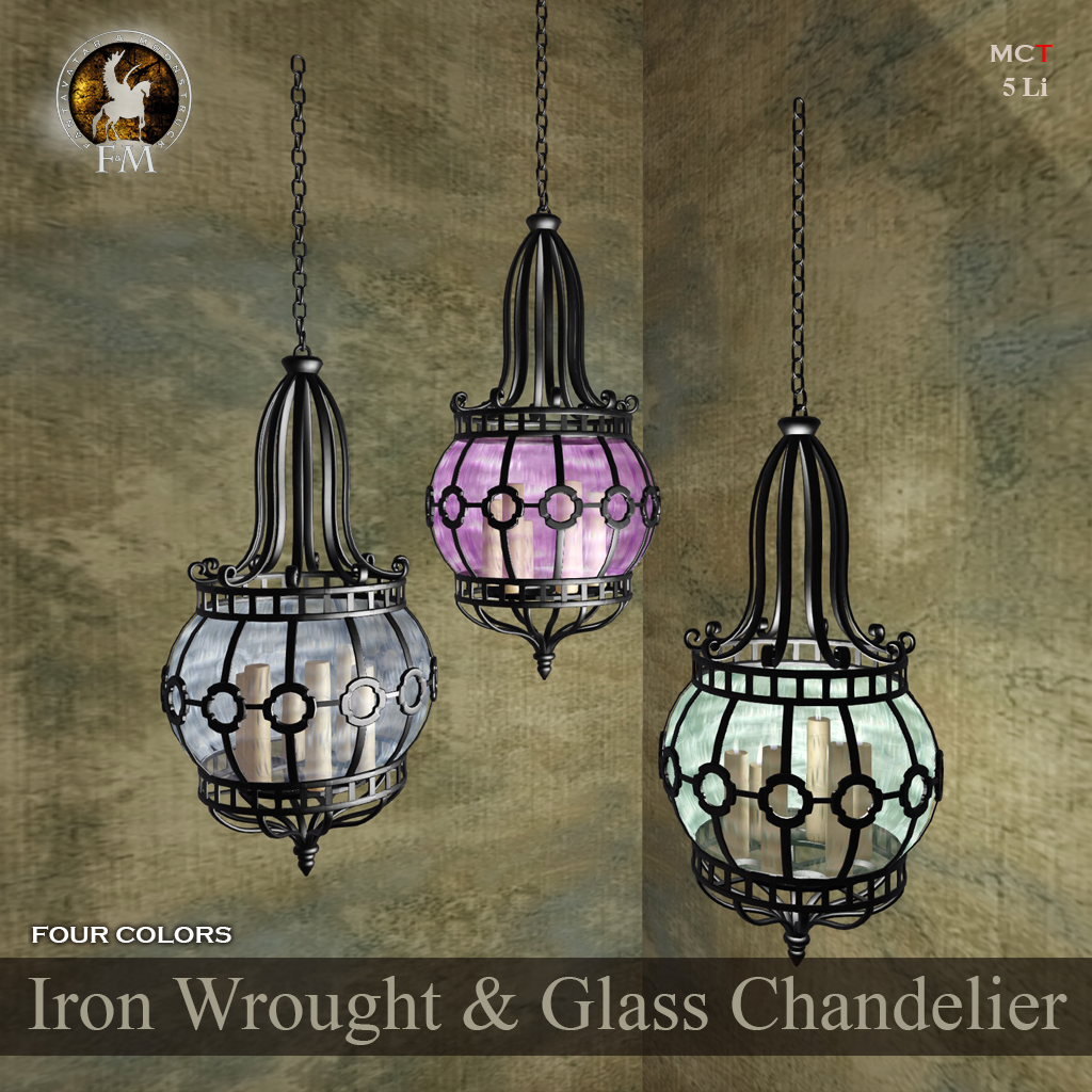 F&M – Iron Wrought Glass Chandelier – 20% Off