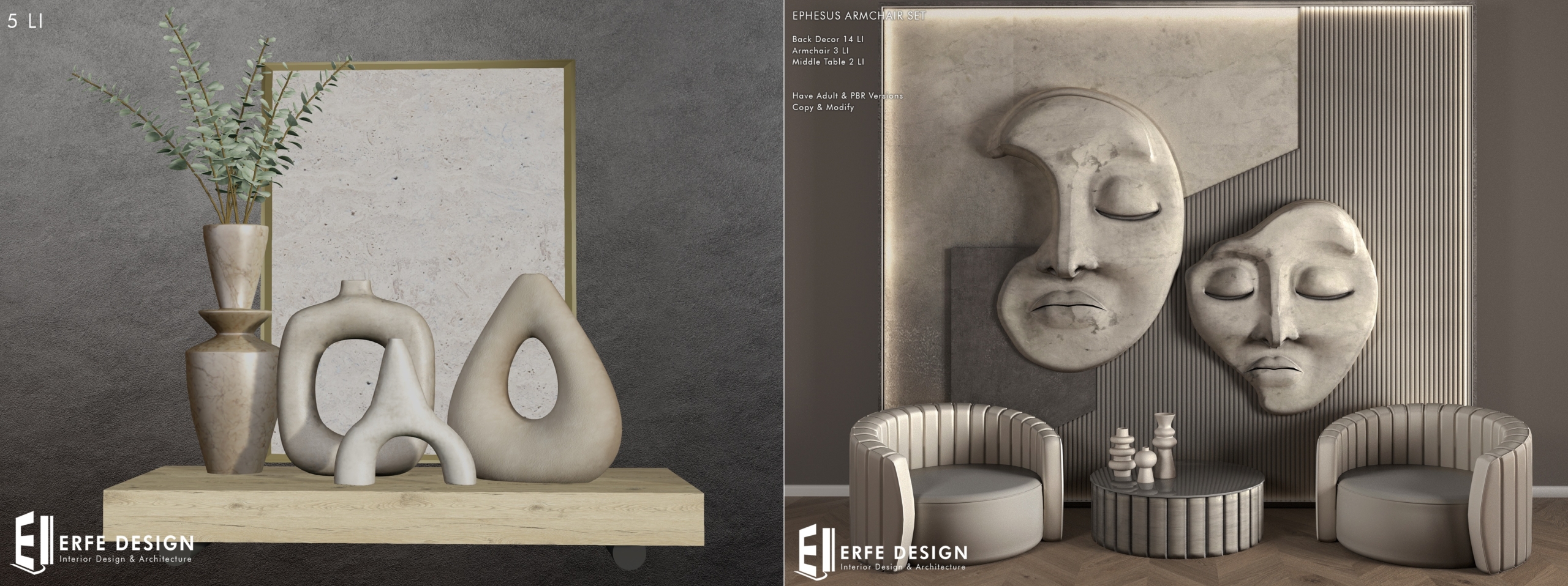 Erfe Design – Ephesus Armchair & Ocaliptus Decorative Sets